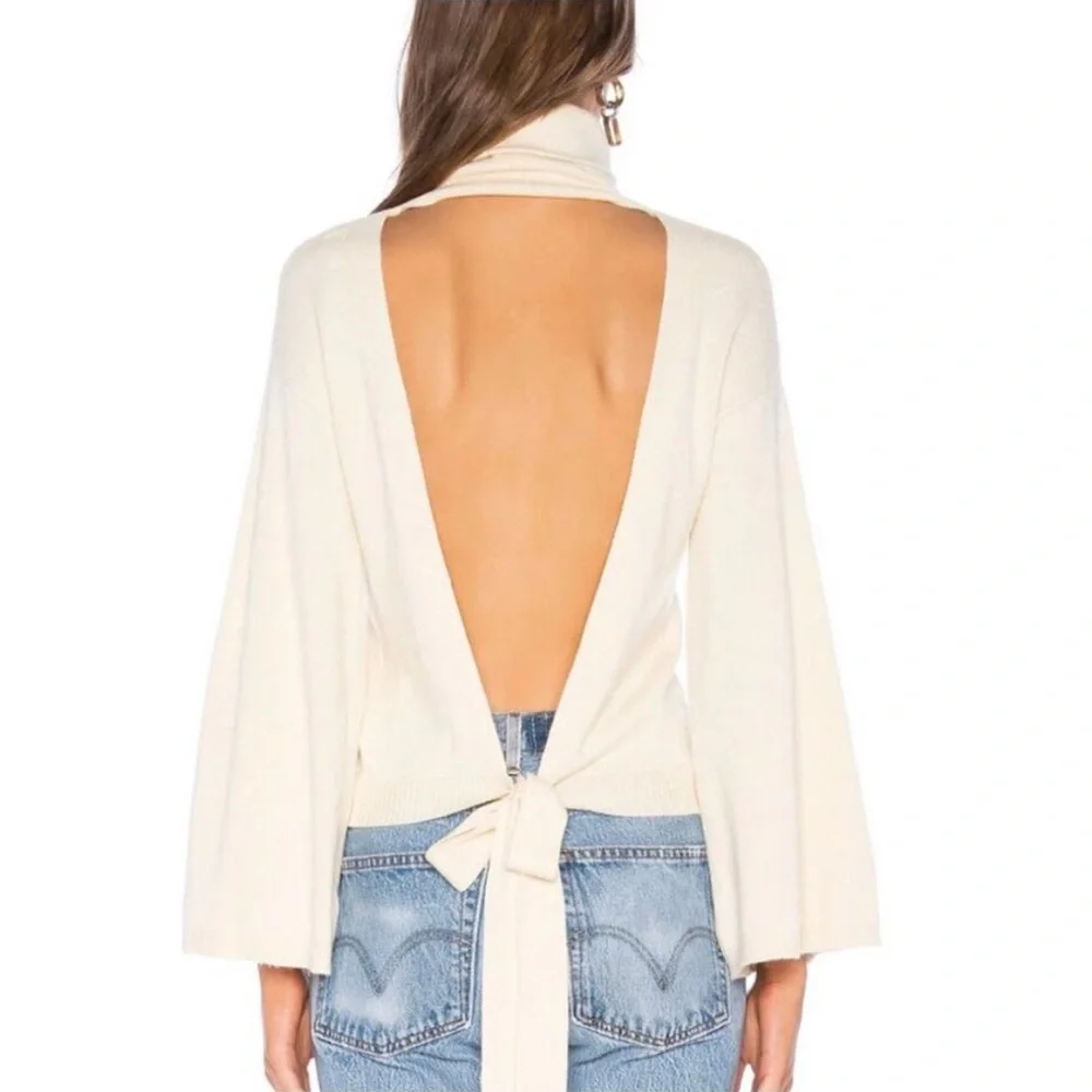 LPA Revolve Cybil Sweater in Cream -Size M. Open back bell sleeve knit sweater - Picture 2 of 8